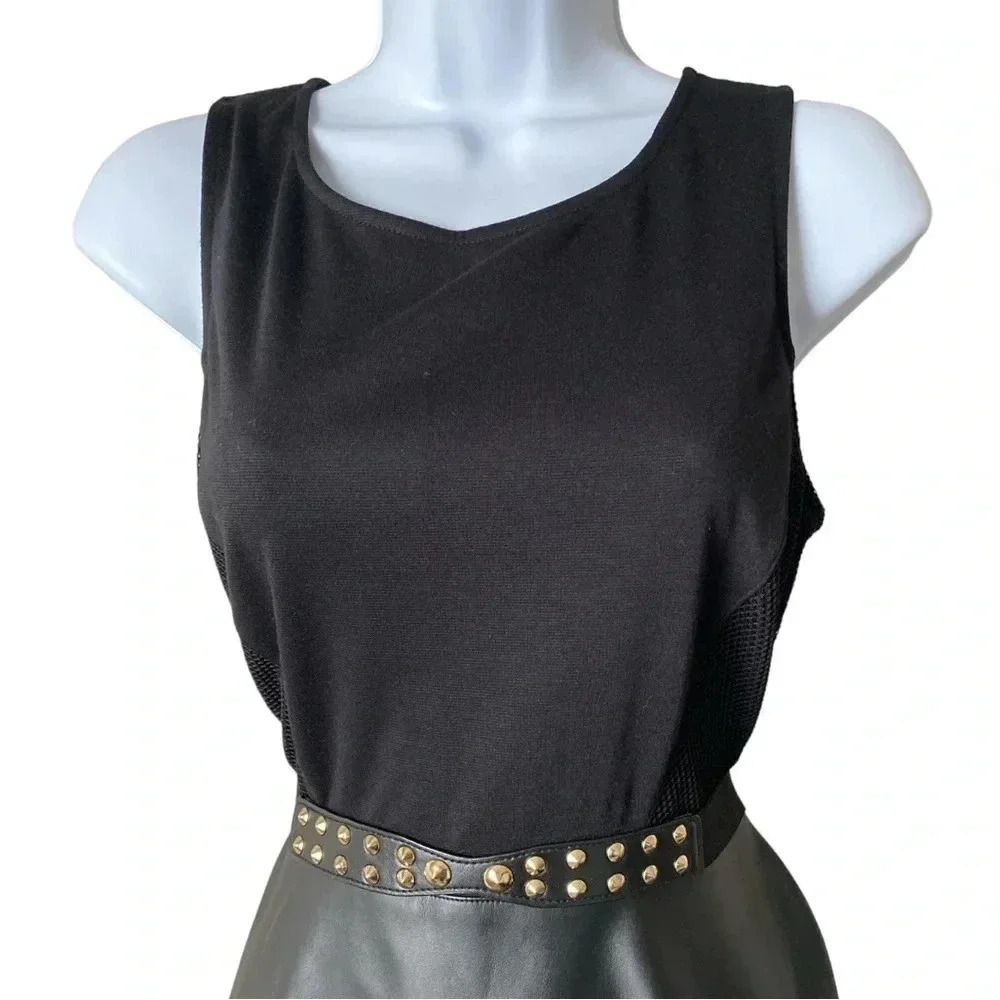 VERA WANG PRINCESS | Faux Leather & Mesh Black Sleeveless Dress Size 7 - Picture 4 of 8